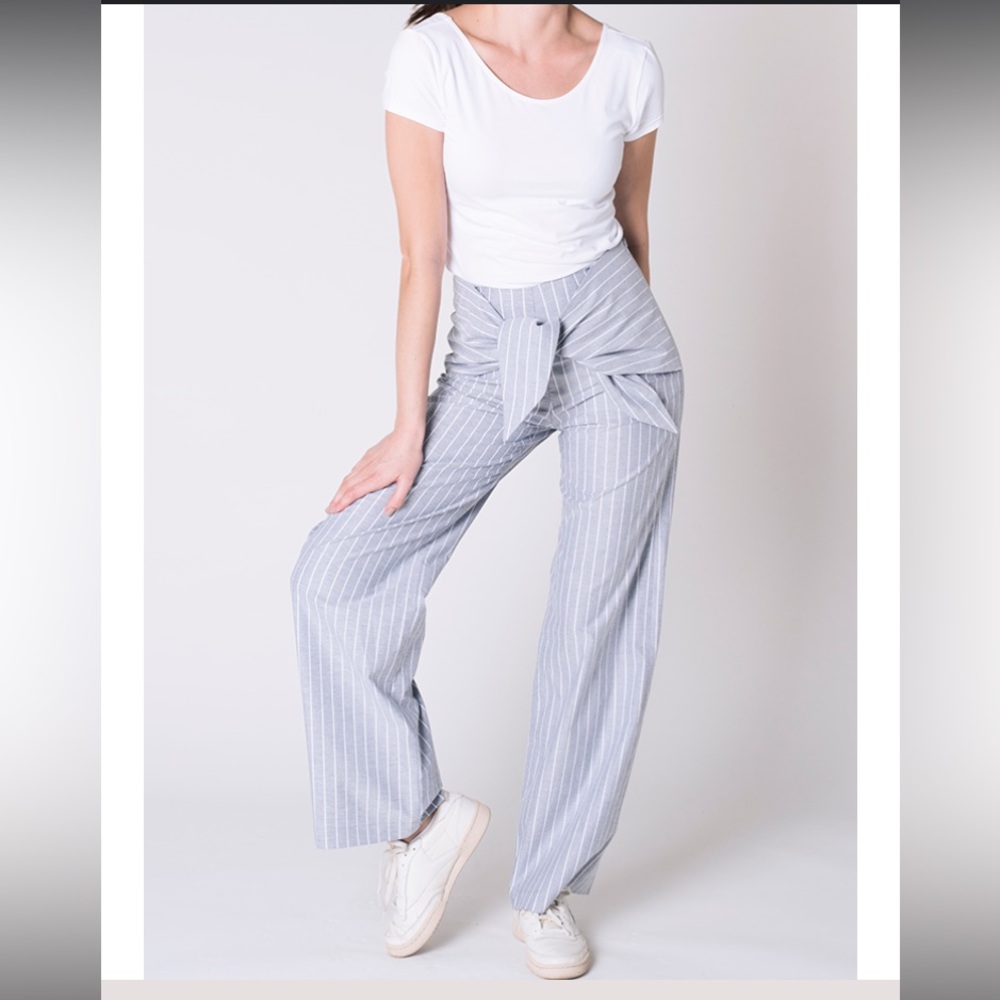 JAN N’ JUNE Sephora striped pants gray and white womans size Large straight leg